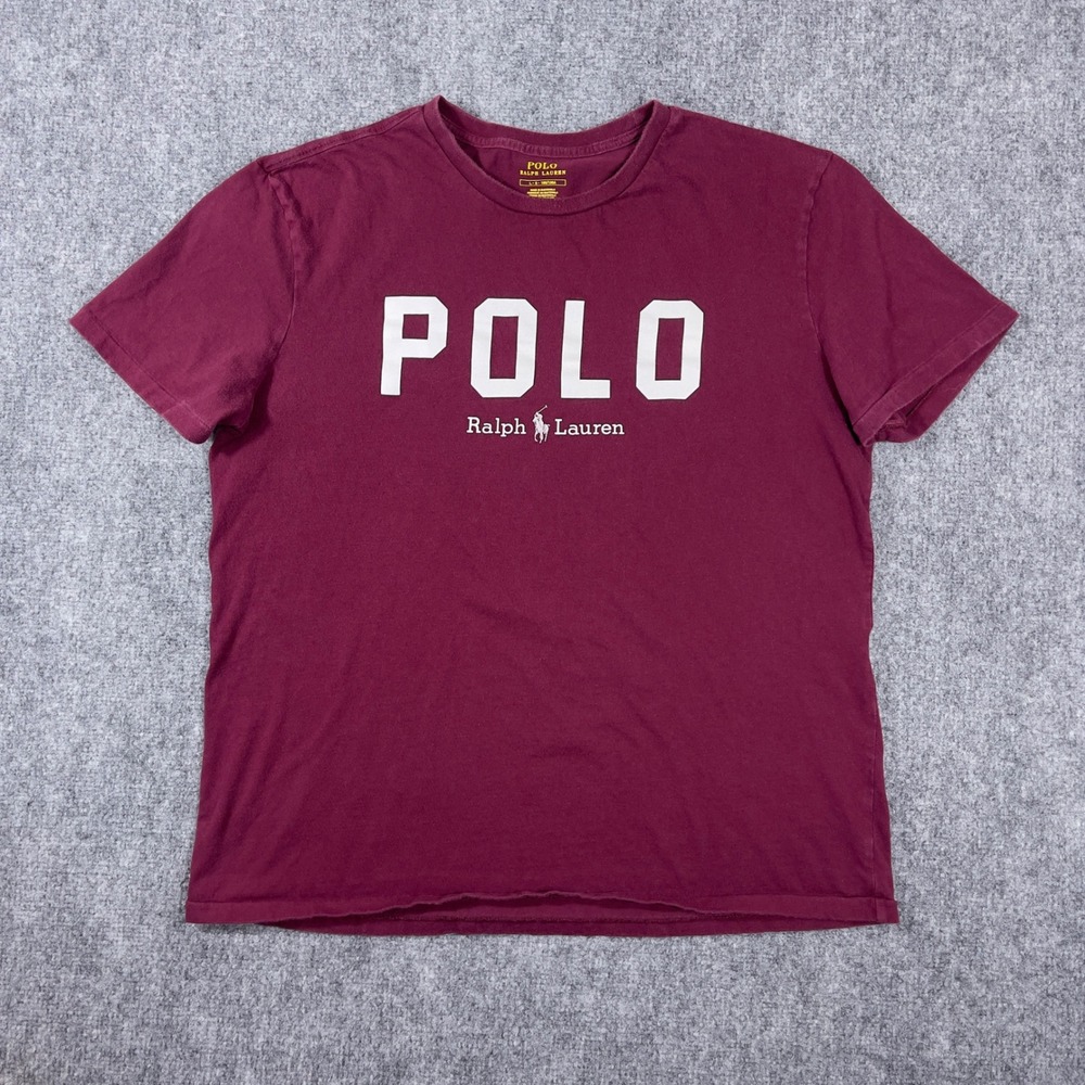 Polo Ralph Lauren Graphic Tee Mens Large Burgundy Maroon Short Sleeve Logo Shirt